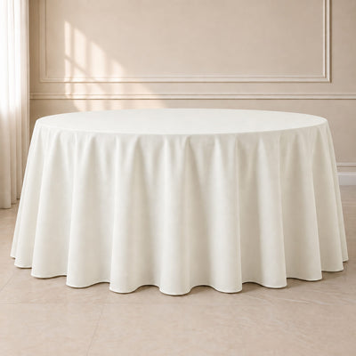 Polyester Round Tablecloth 120" Ivory - Durable & Seamless Table Cover