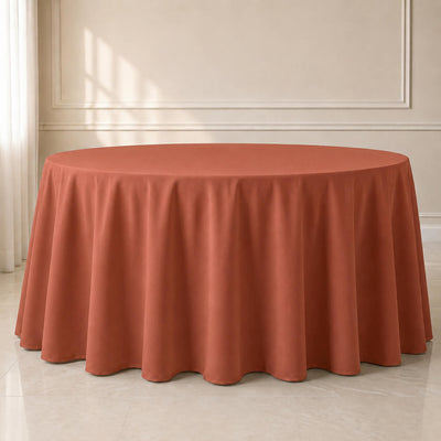 Polyester Round Tablecloth 120" Terracotta (Rust) - Durable & Seamless Table Cover