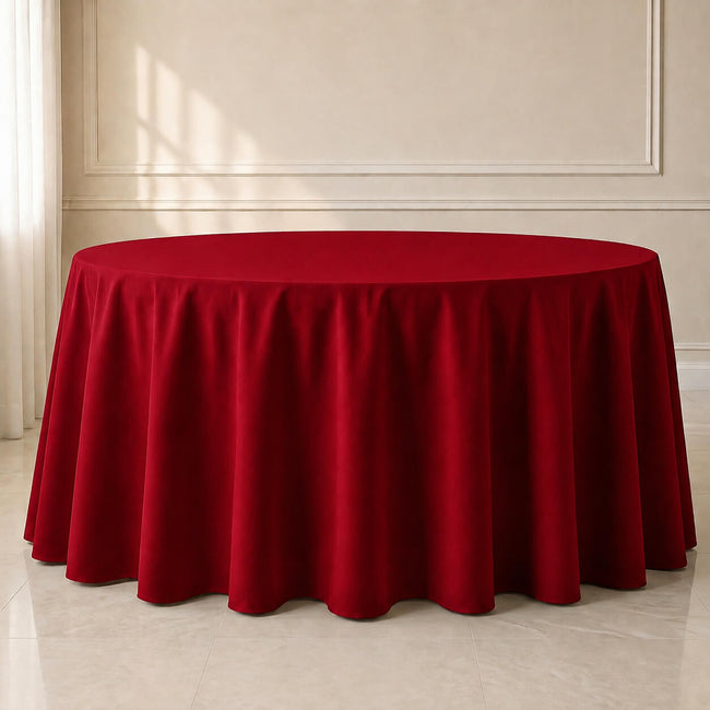 Wine round tablecloth, durable and seamless, perfect for elegant settings.