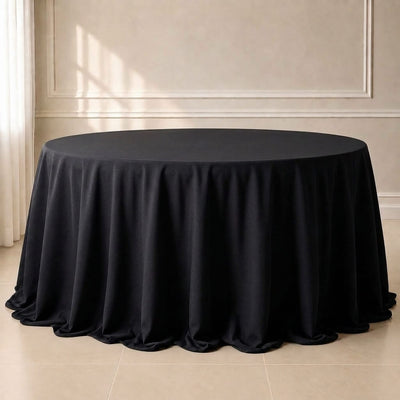 Polyester Round Tablecloth 132" Black with Seamless Finish - Sophisticated Decor for Upscale Occasions