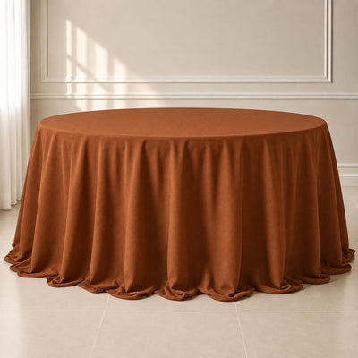 Polyester Round Tablecloth 132" Cinnamon Brown - Seamless Finish Table Cover