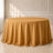 Gold polyester round tablecloth with seamless finish for elegant decor.