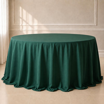 Polyester Round Tablecloth 132" Hunter Emerald Green - Seamless Finish Table Cover