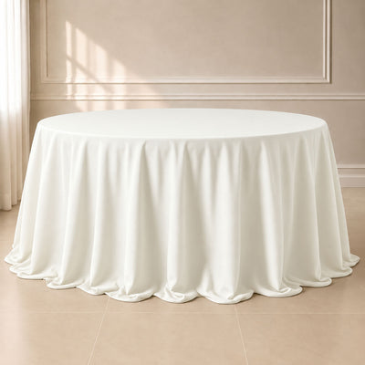 Polyester Round Tablecloth 132" Ivory - Seamless Finish Table Cover