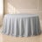 Silver polyester round tablecloth, seamless finish, 132 inches.