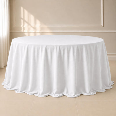Polyester Round Tablecloth 132" White with Seamless Finish - Sophisticated Decor for Upscale Occasions