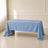 Dusty blue polyester rectangle tablecloth on a table.