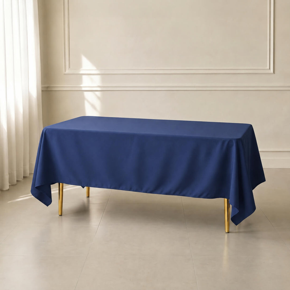 Navy blue wrinkle-resistant rectangular tablecloth 72"x120