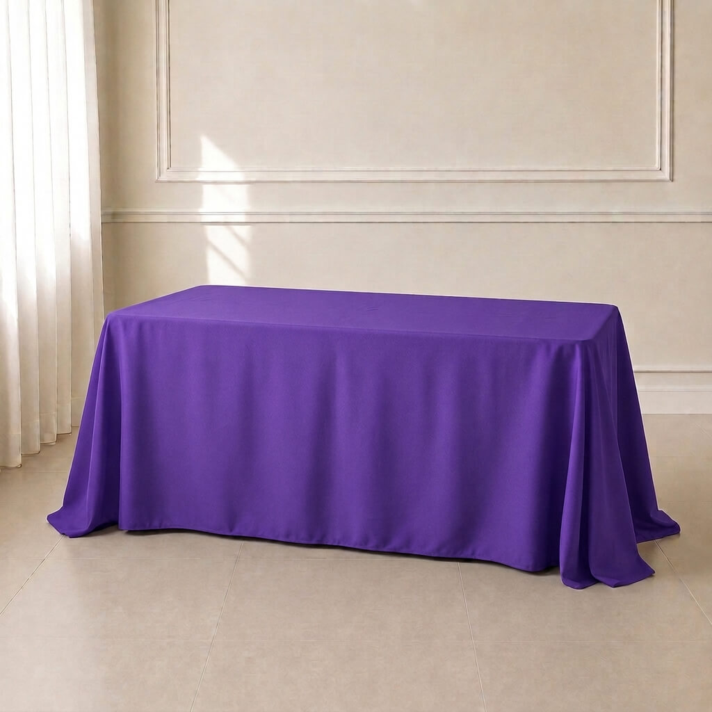 Purple polyester rectangle tablecloth 90"x132" seamless finish.