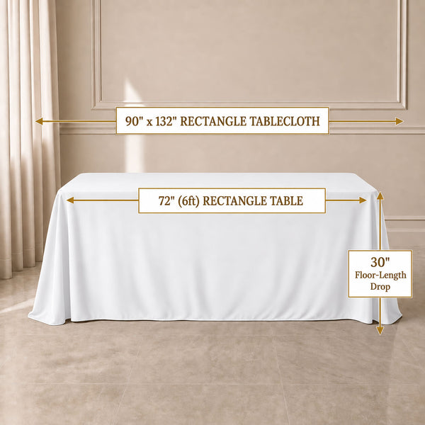 White rectangular tablecloth for elegant wedding receptions.