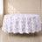 White tablecloth with lavender lilac French toile pattern for elegant events.