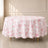 White with pink French toile pattern round tablecloth for elegant events.