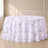 White tablecloth with lavender lilac French toile pattern for elegant events.
