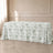 White tablecloth with dusty sage green French toile pattern for elegant events.