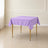 Lavender lilac wrinkle-resistant tablecloth on a square table.