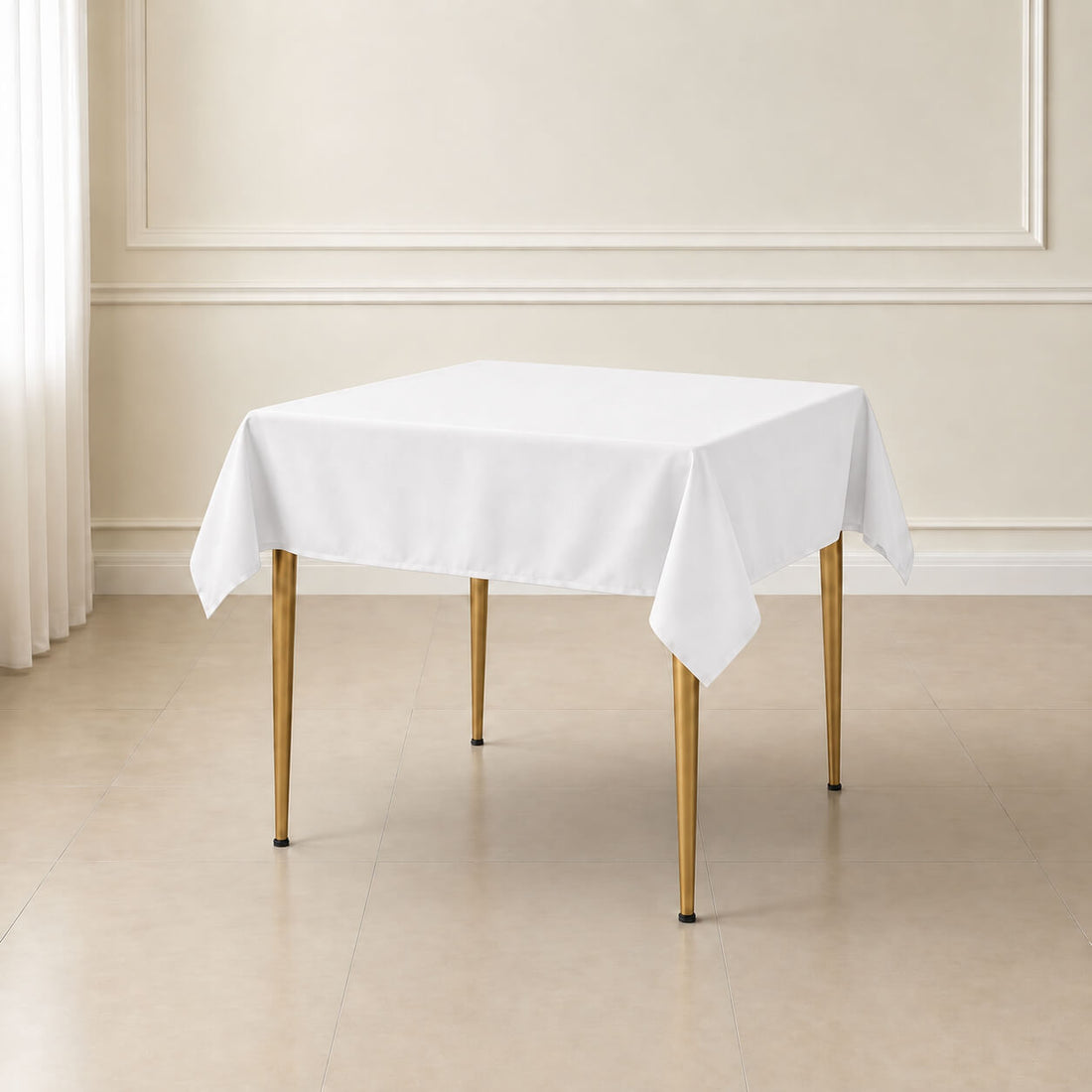 White polyester square tablecloth for special occasions, 54"x54".