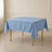 Dusty blue wrinkle-resistant square tablecloth 70"x70" on a table.