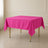 Fuchsia wrinkle-resistant square table overlay 70"x70" on a table.