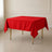 Red wrinkle-resistant square table overlay 70"x70" for elegant table settings.