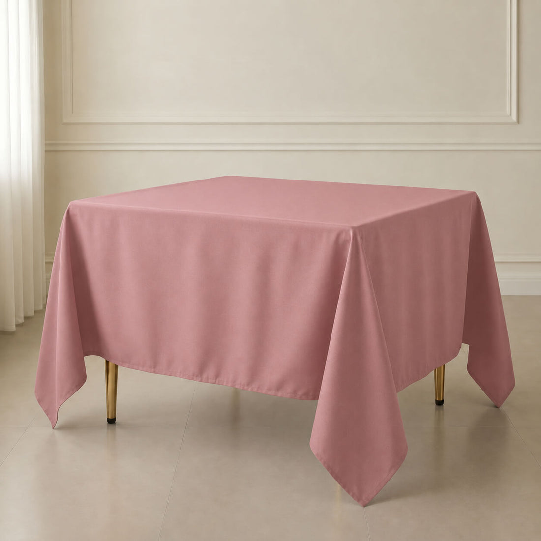 Dusty rose wrinkle-resistant square table overlay 90"x90