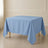 Dusty blue polyester square table overlay, 90"x90", wrinkle-resistant and durable.