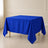 Royal blue polyester square tablecloth 90"x90" on a table.