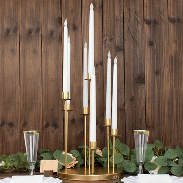 15" Tall Gold 7-Arm Metal Cluster Taper Candle Holder Centerpiece, Round Wedding Tabletop Candelabra