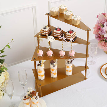 4-Tier Gold Metal Spiral Stairway Cupcake Display Stand, Dessert Cake Step Pedestal Tray 17" Tall