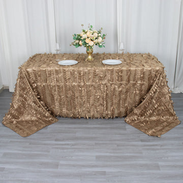90"x132" Taupe 3D Leaf Petal Taffeta Fabric Seamless Rectangle Tablecloth