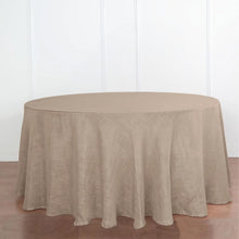 120 Inch Round Taupe Linen Tablecloth With Slubby Textured Finish