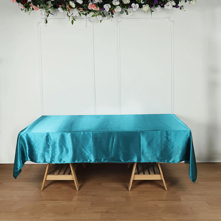 Teal Satin Rectangular Tablecloth 60 Inch x 126 Inch