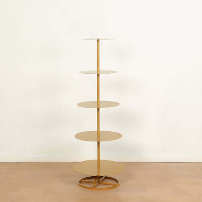 Gold multi-tiered display stand with circular shelves