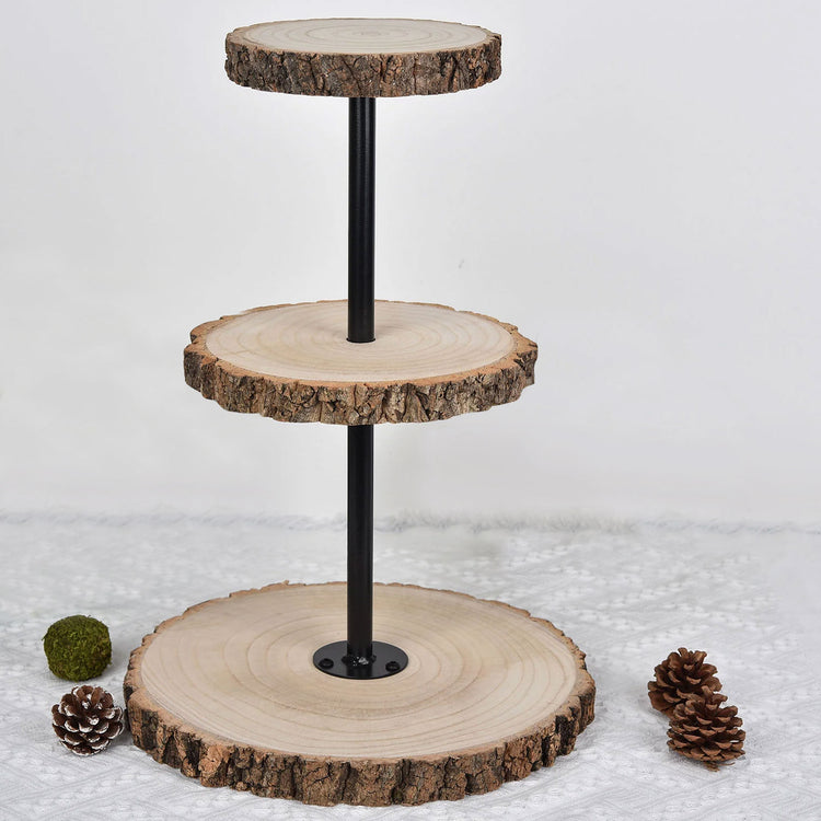 Natural Wood Rustic 3 Tier 19 Inch Tower Cheese and Cupcake Slice Stand