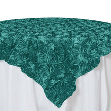 85 Inch x 85 Inch Turquoise 3D Rosette Satin Square Table Overlay