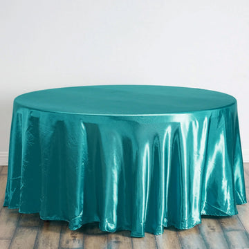 Turquoise Seamless Satin Round Tablecloth 120" for 5 Foot Table With Floor-Length Drop