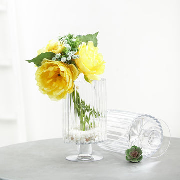 Clear Ribbed Pedestal Heavy Duty Glass Vases - Elegant and Versatile
