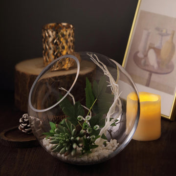 Clear Slant Cut Round Sphere Vase - The Perfect Table Top Candle Holder