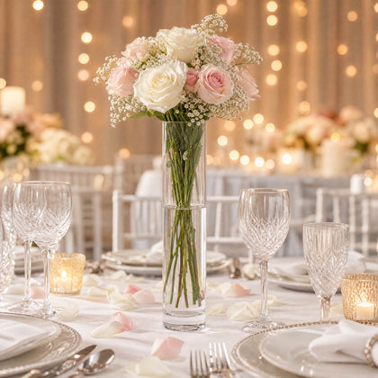 6 Pack 14" Clear Cylinder Glass Vases for Floral Arrangements & Wedding Centerpieces