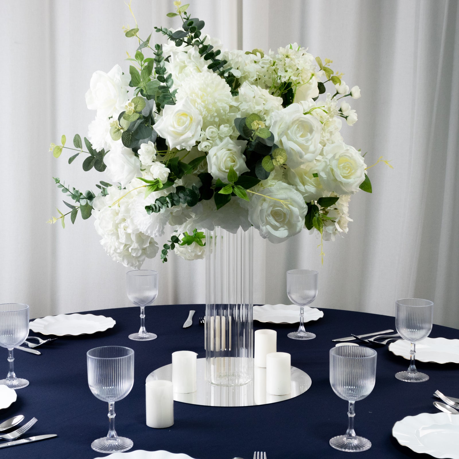 Efavormart Ribbed Cylinder Glass Vase - Thumbnail 3