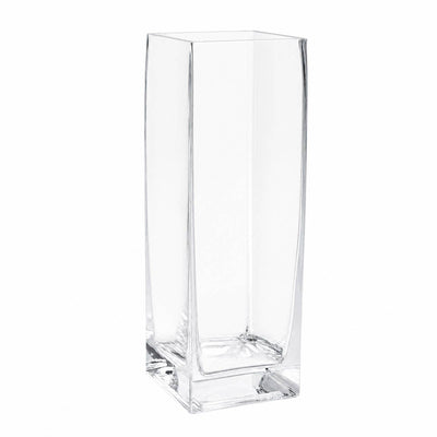 Tall clear square glass vase on white background#whtbkgd