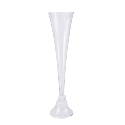 Clear champagne flute with a sleek design and elegant shape.