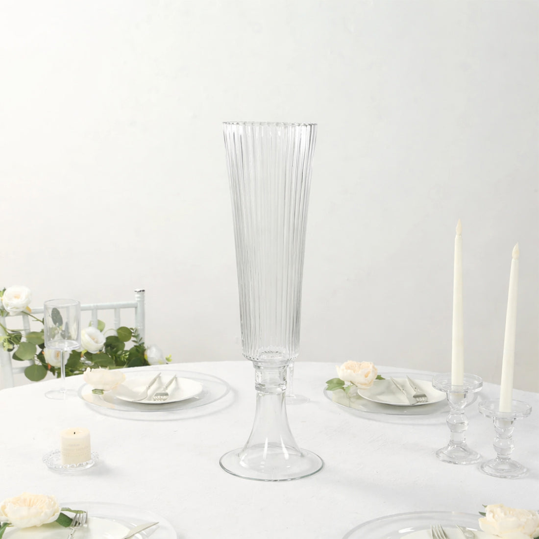 Glass Trumpet Vases Ribbed Design 20