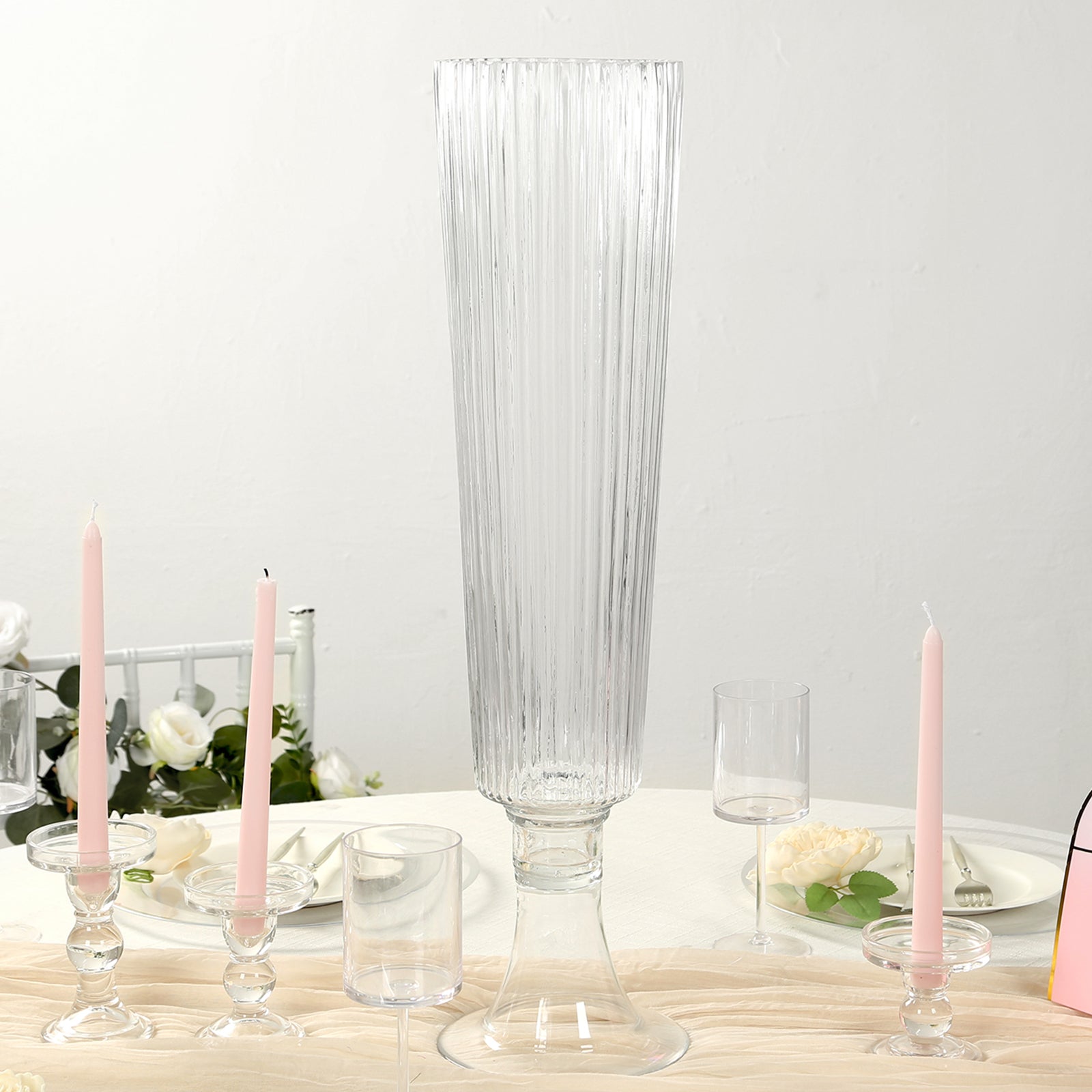 Efavormart Ribbed Glass Trumpet Vase - Thumbnail 4