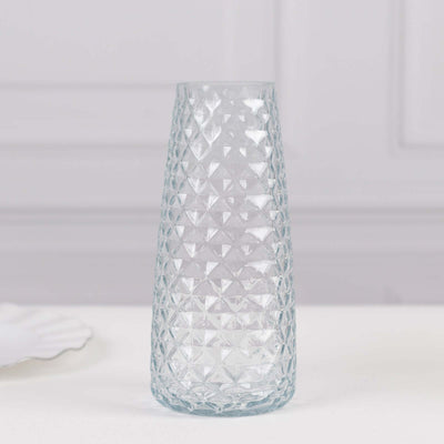 Geometric glass vase with a textured surface