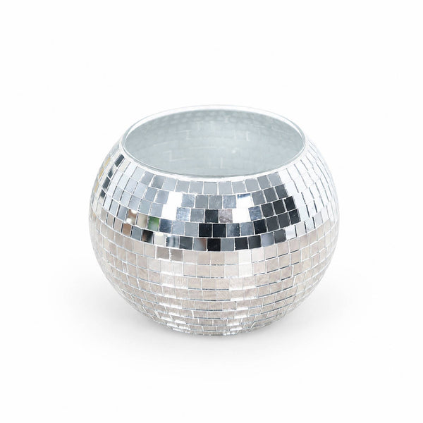 Silver mosaic glass candle holder on white background