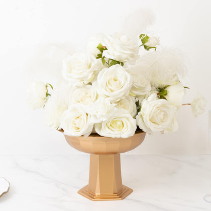 3 Pack Gold Roman Footed Pedestal Bowl Vases, 10"x7" Plastic Compote Flower Stands for Table Centerpiece Arrangements