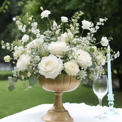 4-Pack Metal Flower Vases Compote Pedestal Bowl 8.5" in Grecian Urn Style Gold - Sophisticated Floral Wedding Centerpieces