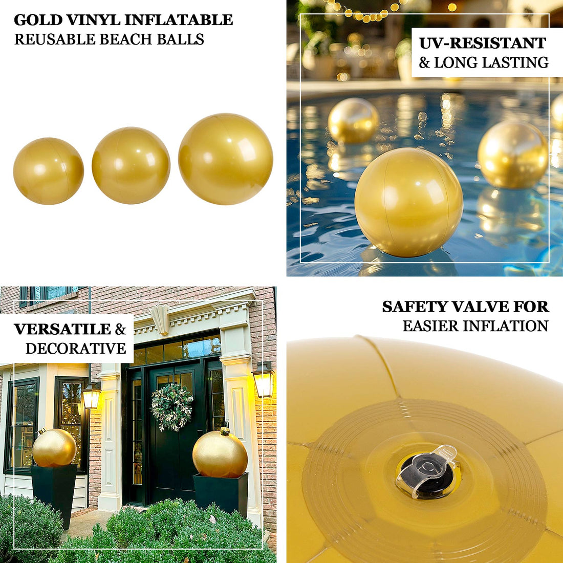2 Pack Large Gold Inflatable Play Ball 16