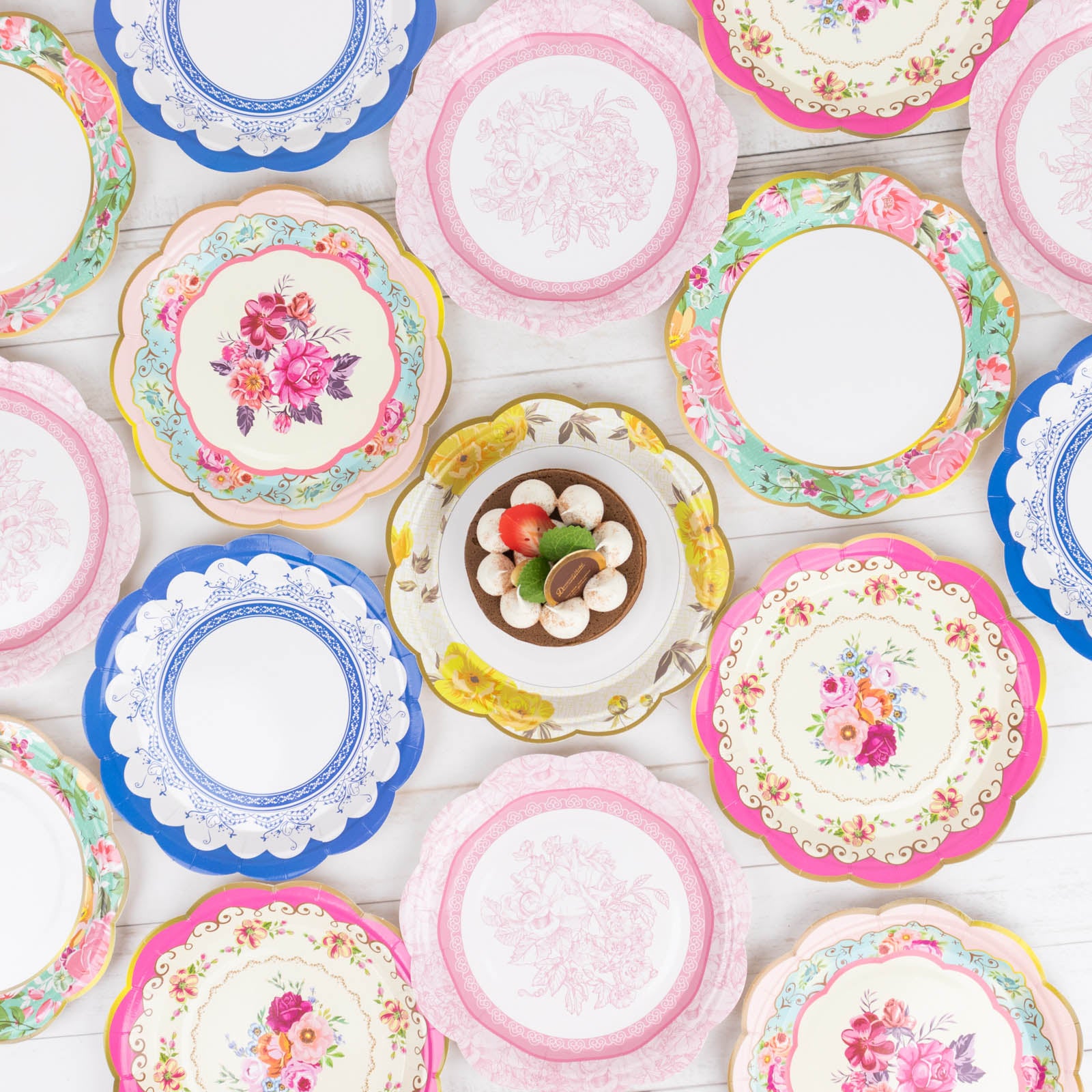 24 Round 9 in Assorted Floral Disposable Paper Plates Scalloped Trim