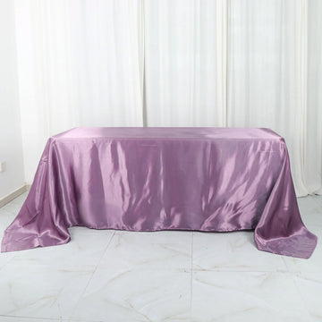 Elevate Your Event Decor with the Violet Amethyst Satin Seamless Rectangular Tablecloth